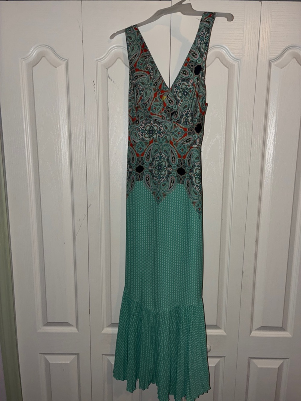 Maeve Teal Paisley-Print V-Neck Maxi Dress
